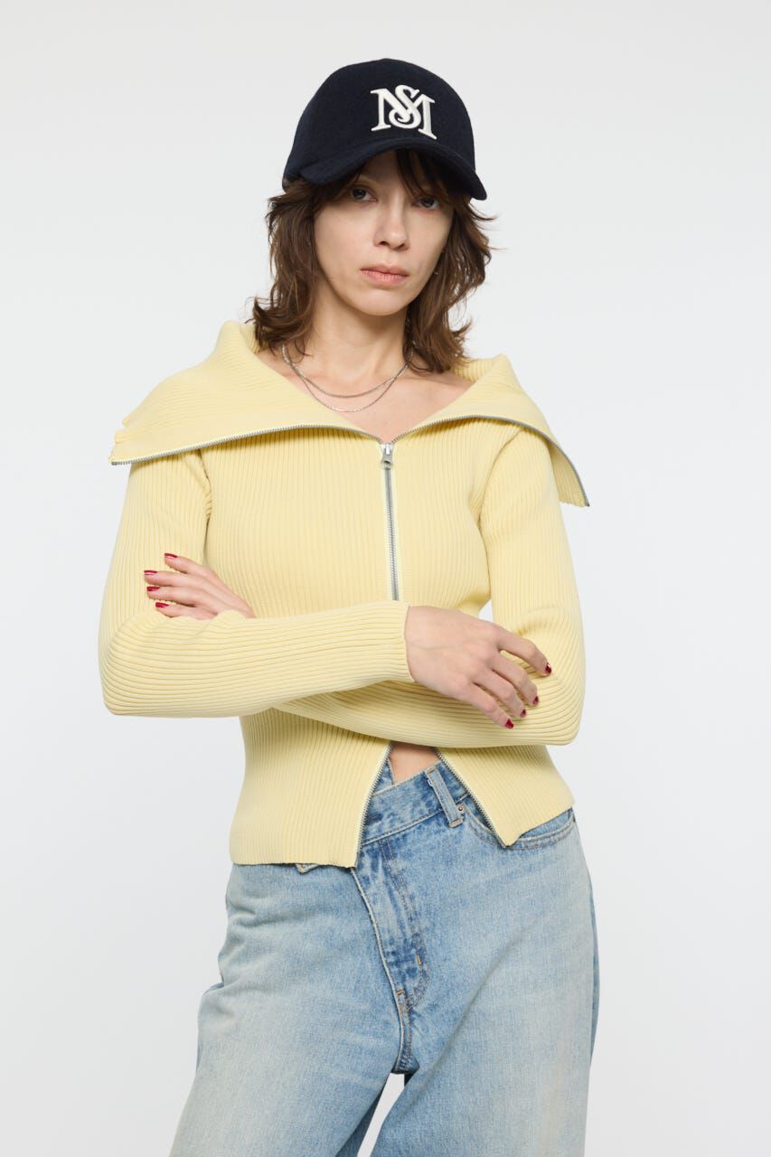 MOUSSY「BIG COLLAR ZIP UP ニットトップス」|ニット・セーター|