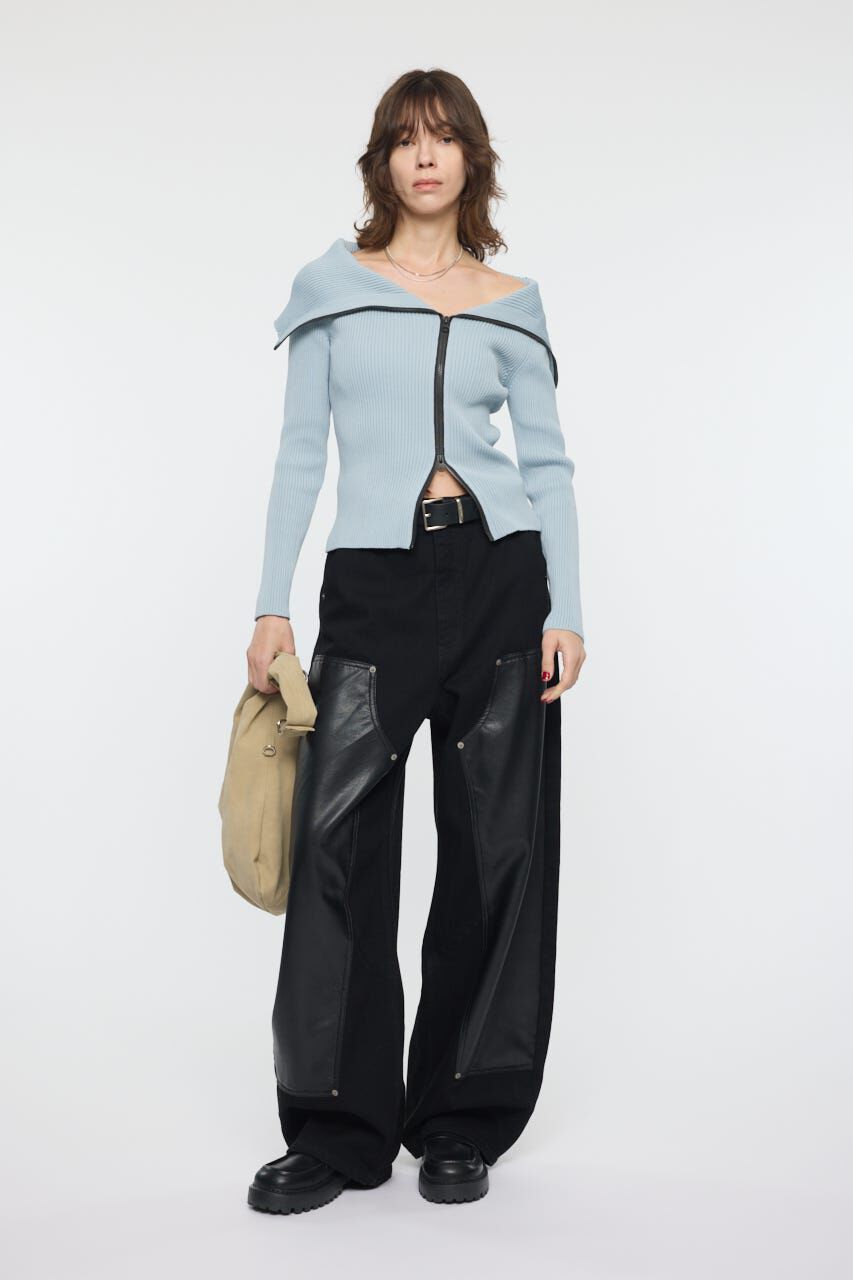 MOUSSY「BIG COLLAR ZIP UP ニットトップス」|ニット・セーター|