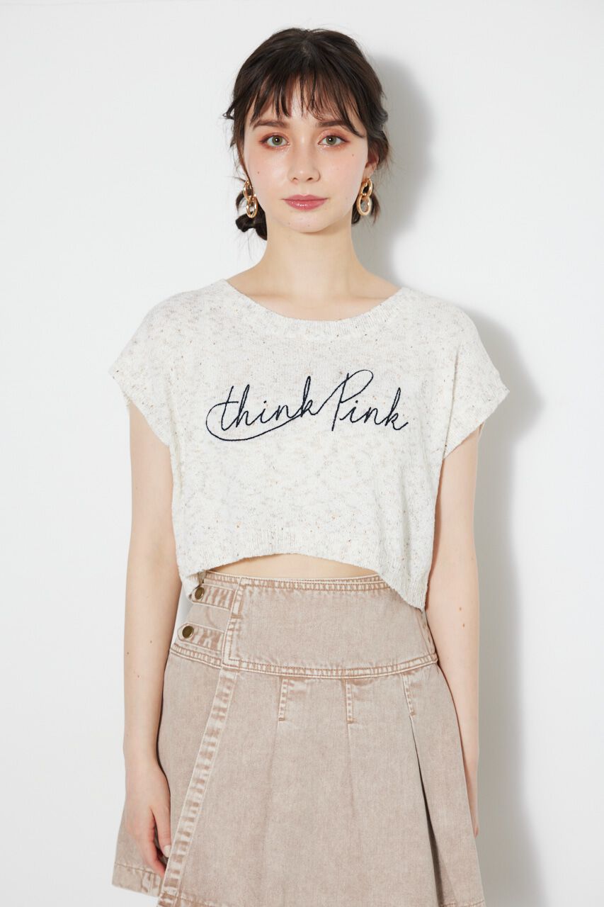 rienda「クロップドメッセージKnit TOP」|タンクトップ|