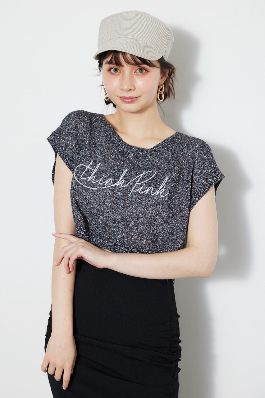 rienda「クロップドメッセージKnit TOP」|タンクトップ|