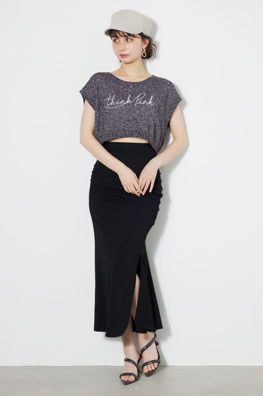 rienda「クロップドメッセージKnit TOP」|タンクトップ|