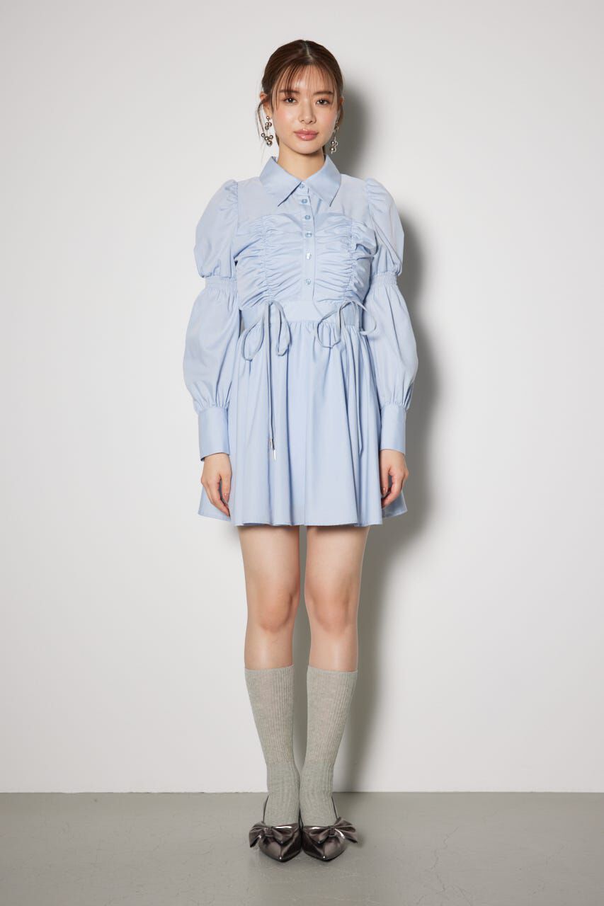 rienda「フロントシャーリングリボンミニシャツフレアワンピース」|ワンピース|