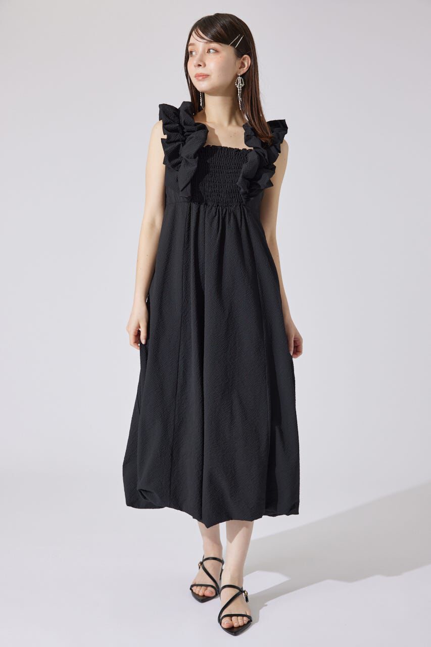 rienda「バルーンフリルスリーブワンピース」|ワンピース|BLK