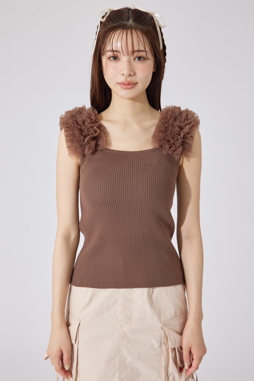 rienda「ショルダーチュールコンビニットトップス」|タンクトップ|