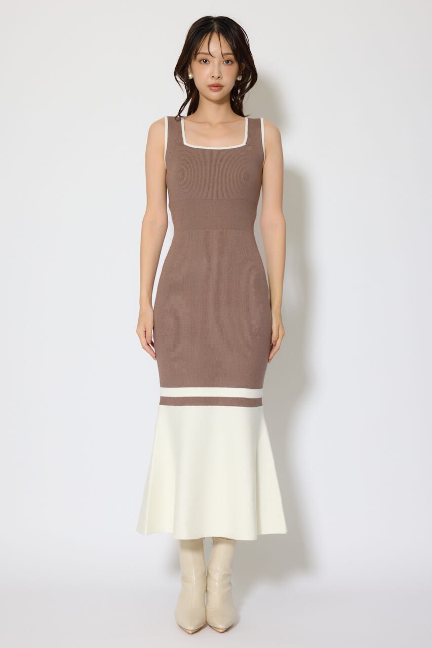 rienda「バイカラーカーデセットニットワンピース」|ワンピース|