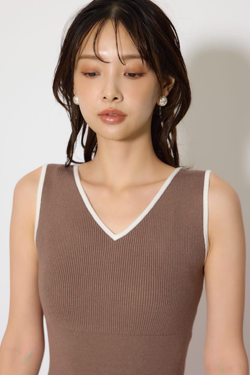 rienda「バイカラーカーデセットニットワンピース」|ワンピース|