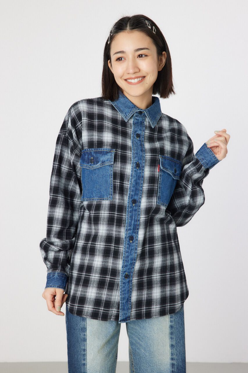 RODEO CROWNS「デニムドッキングチェックシャツ」|シャツ・ブラウス|柄BLK5
