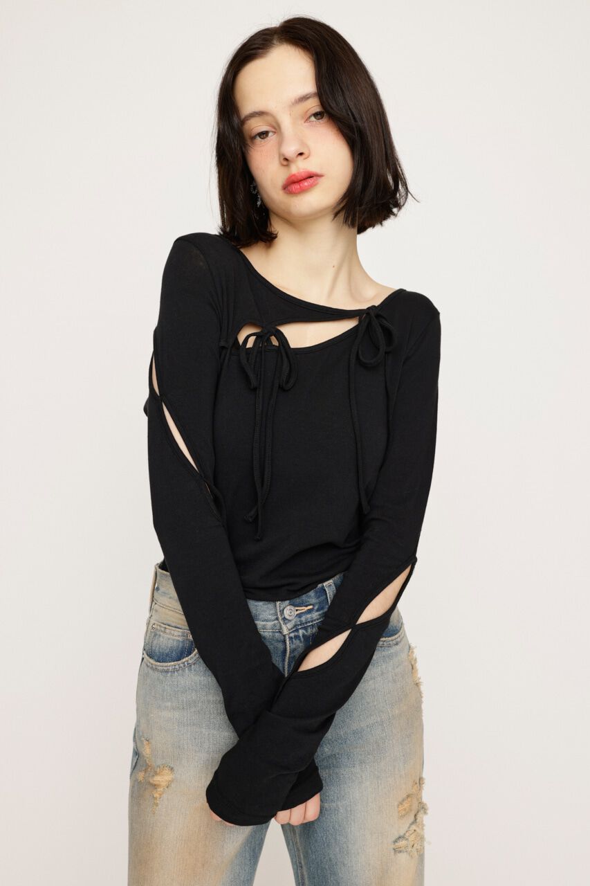 SLY「CUT OUT RIBBON トップス」|Tシャツ・カットソー|BLK