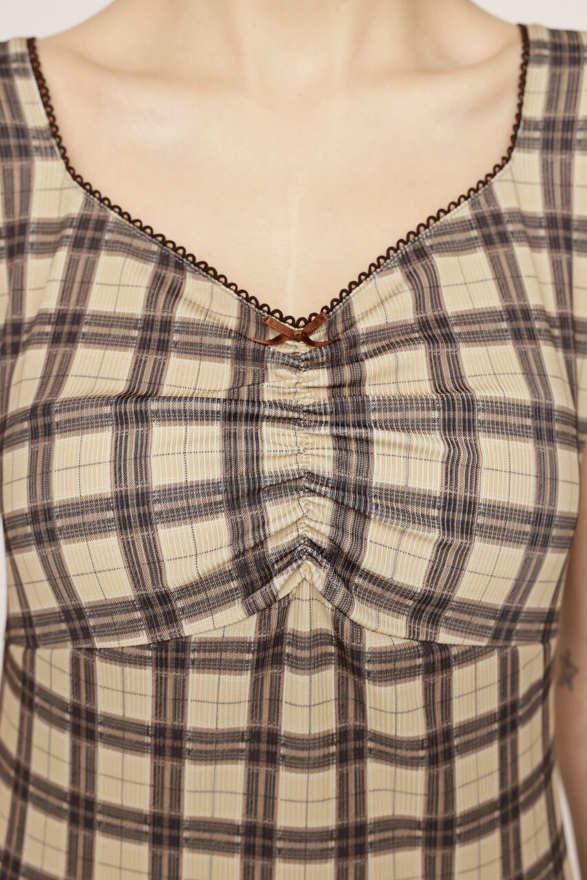 SLY「CHECK PRINT PUFF SLEEVE トップス」|Tシャツ・カットソー|