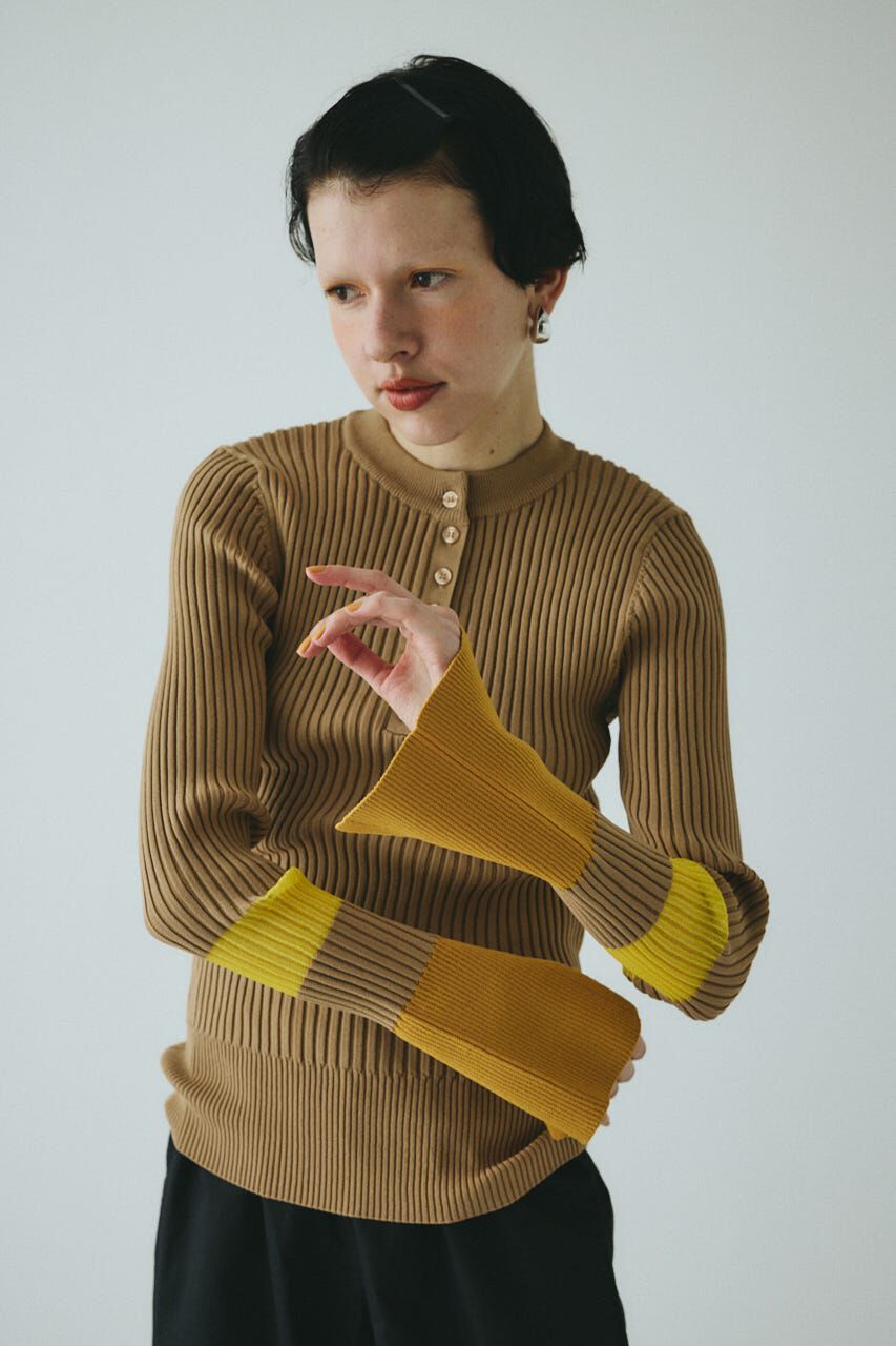 HeRIN.CYE「Henley neck knit tops」|ニット・セーター|BEG