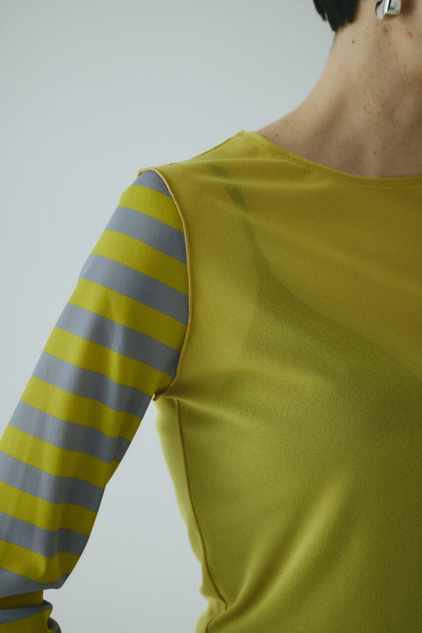 HeRIN.CYE「Border sleeve mesh inner tops」|Tシャツ・カットソー|