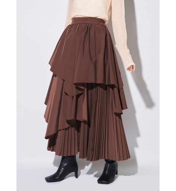 ELENDEEK「ASYMMETRY PLEAT MIX SK」|スカート|ブラウン