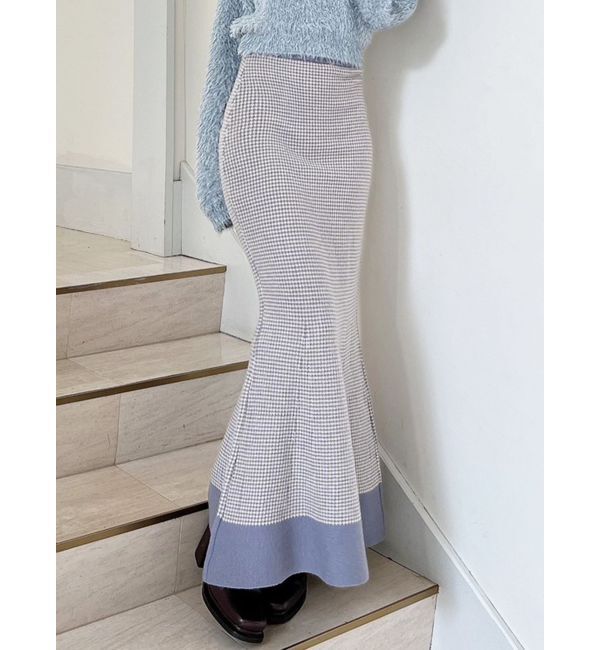 RESEXXY「ハウンドトゥースマーメイドニットスカート」|スカート|ブルー