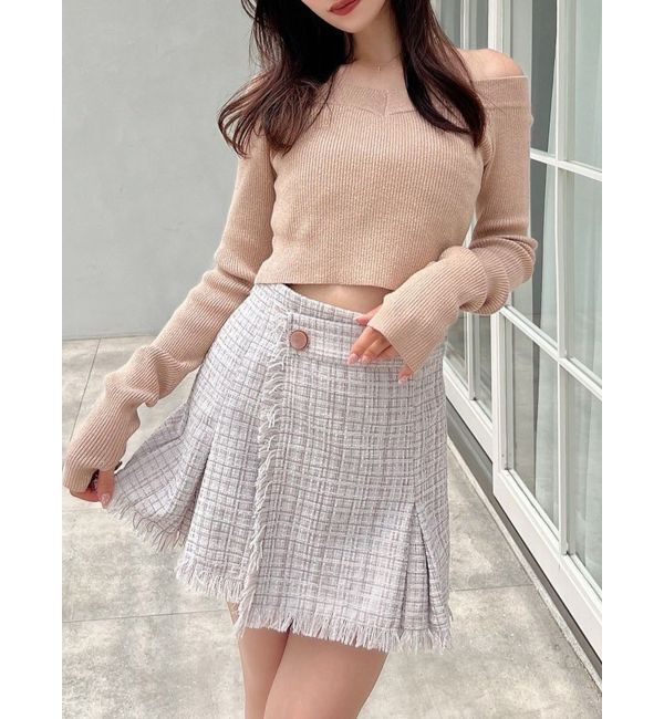 RESEXXY「グリッタークロップドルーズニットトップス」|ニット・セーター|ピンク