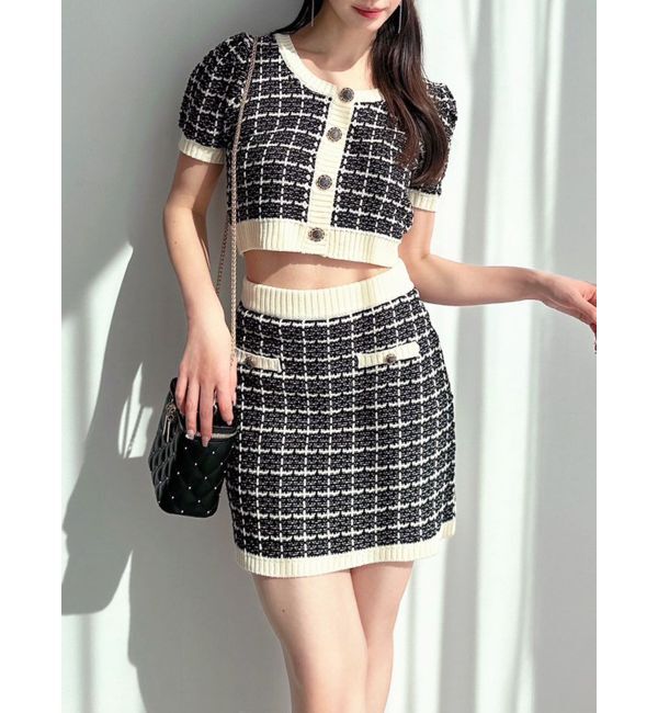 RESEXXY「バイカラーニットミニスカート【セットアップ着用可能】」|スカート|ブラック