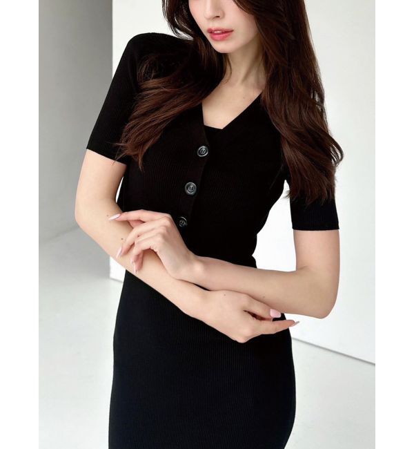 RESEXXY「五分袖ショートカーディガン【セットアップ着用可能】」|カーディガン|ブラック