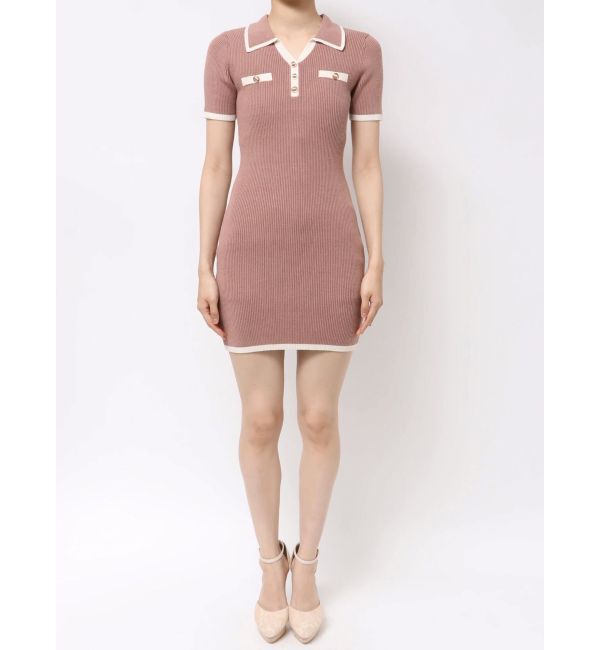 RESEXXY「ゴールドボタンバイカラーニットポロワンピース」|ワンピース|