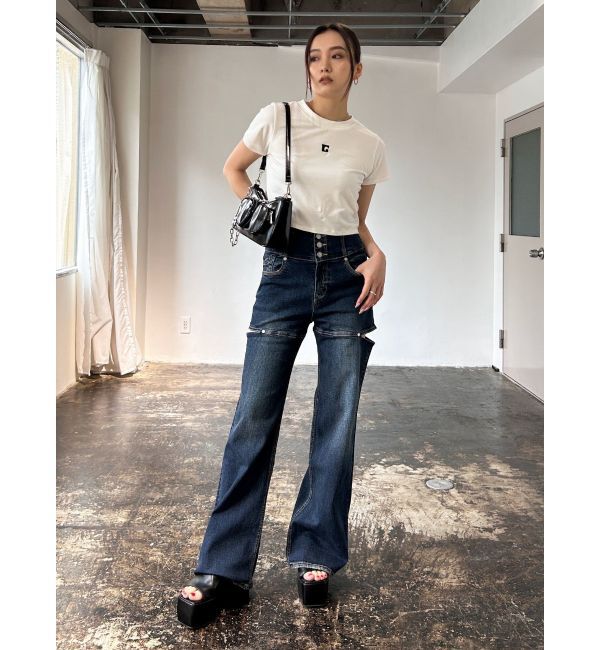 EMODA「ハイスリットハイウエストワイドジーンズ」|デニム|