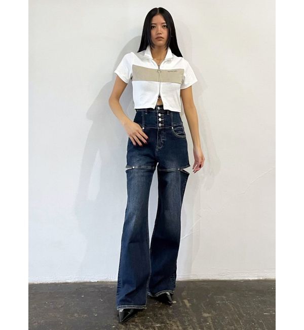 EMODA「ハイスリットハイウエストワイドジーンズ」|デニム|