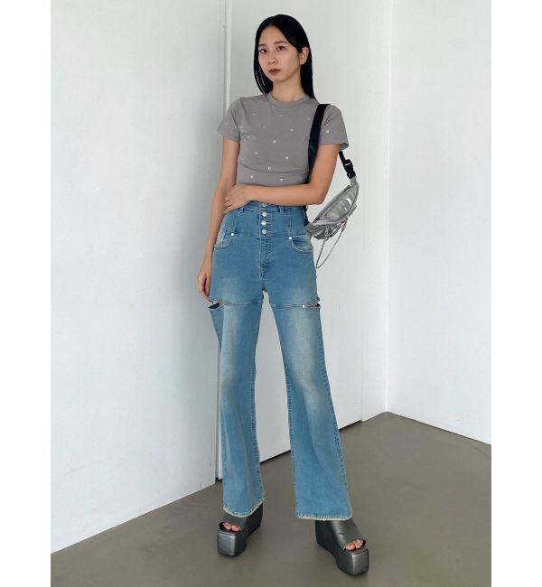 EMODA「ハイスリットハイウエストワイドジーンズ」|デニム|