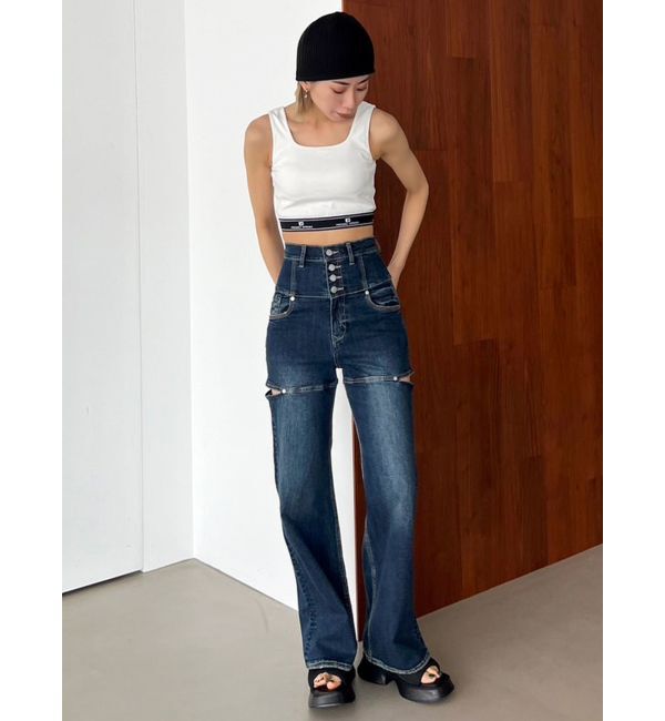 EMODA「ハイスリットハイウエストワイドジーンズ」|デニム|