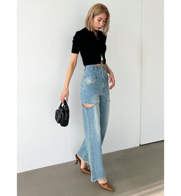 EMODA「ハイスリットハイウエストワイドジーンズ」|デニム|