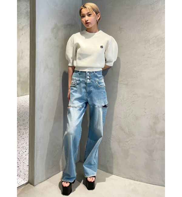 EMODA「ハイスリットハイウエストワイドジーンズ」|デニム|