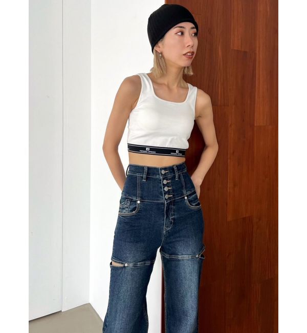 EMODA「ハイスリットハイウエストワイドジーンズ」|デニム|