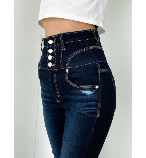 EMODA「スーパーハイウエストフレアパギンス」|デニム|