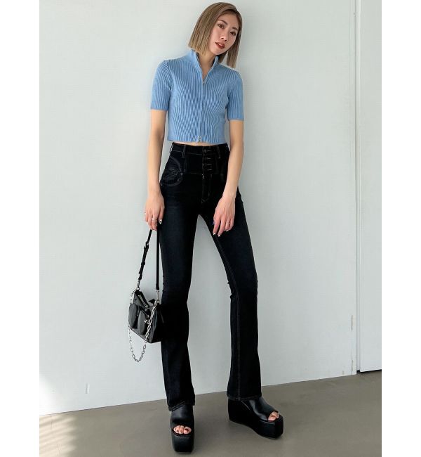 EMODA「スーパーハイウエストフレアパギンス」|デニム|