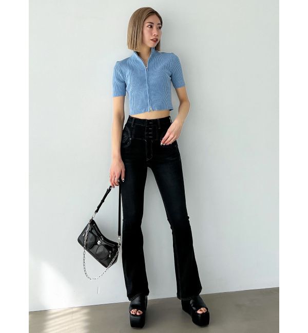 EMODA「スーパーハイウエストフレアパギンス」|デニム|