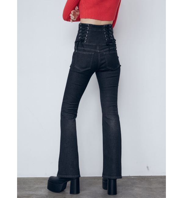 EMODA「バックレースアップハイウエストパギンス」|デニム|