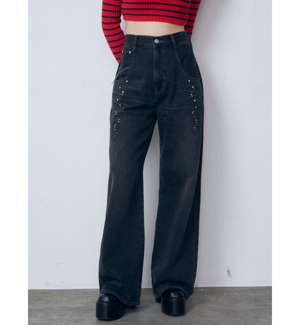 EMODA「スパークビジュールーズジーンズ」|デニム|ブラック