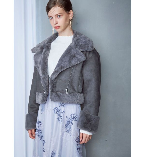 MERCURYDUO「フェイクムートンボンバージャケット」|ライダースジャケット|チャコールグレー