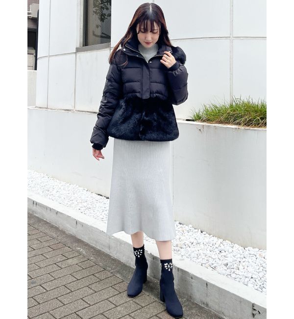 MERCURYDUO「異素材コサージュニットワンピース」|ワンピース|