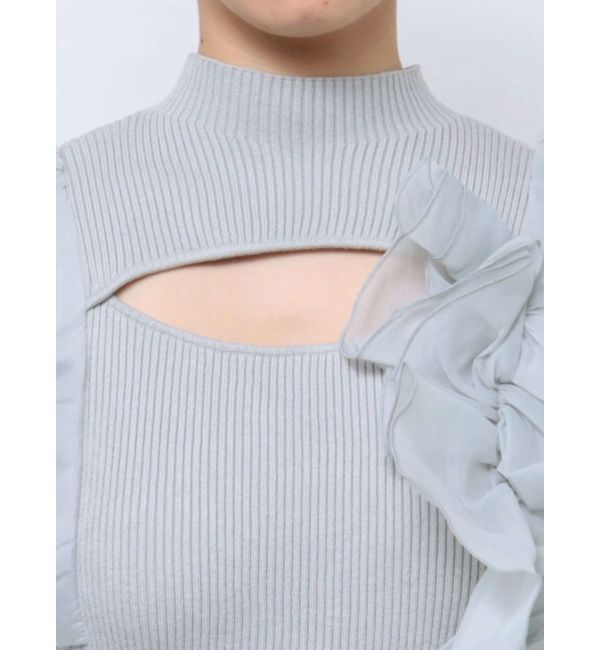 MERCURYDUO「異素材コサージュニットワンピース」|ワンピース|