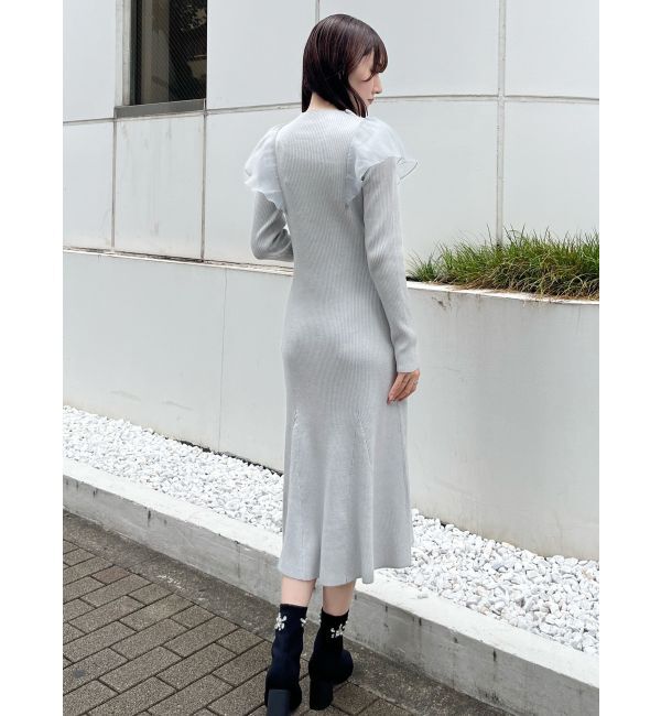 MERCURYDUO「異素材コサージュニットワンピース」|ワンピース|