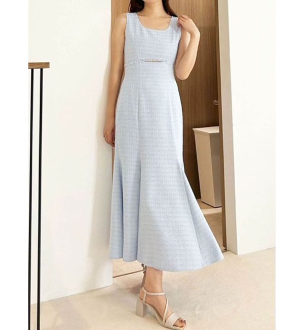 MERCURYDUO「カットアウトツイードマーメイドワンピース」|ワンピース|アイスブルー