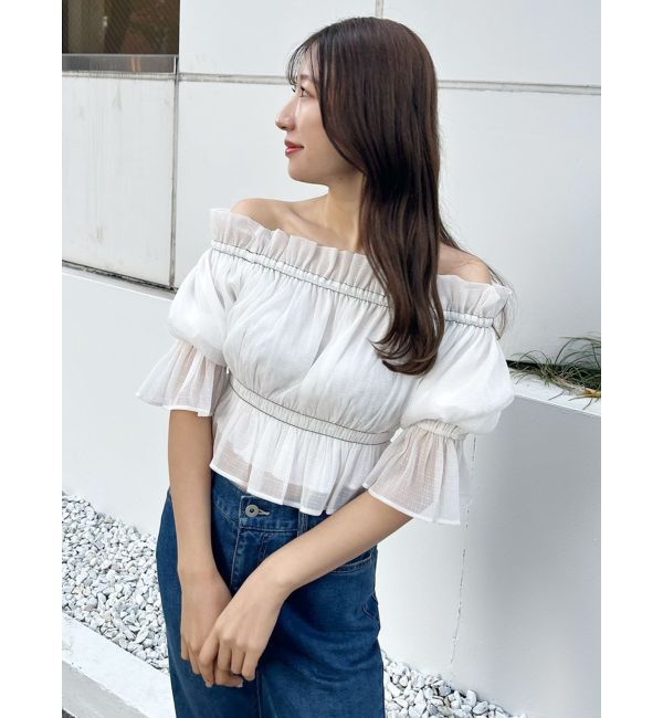 MERCURYDUO「2WAYオフショル五分袖シャーリングブラウス」|シャツ・ブラウス|