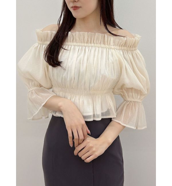 MERCURYDUO「2WAYオフショル五分袖シャーリングブラウス」|シャツ・ブラウス|アイボリー