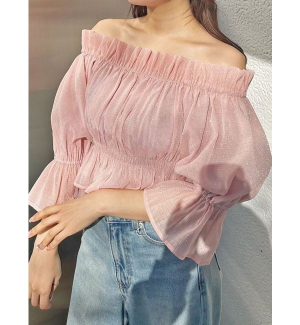 MERCURYDUO「2WAYオフショル五分袖シャーリングブラウス」|シャツ・ブラウス|ピンク