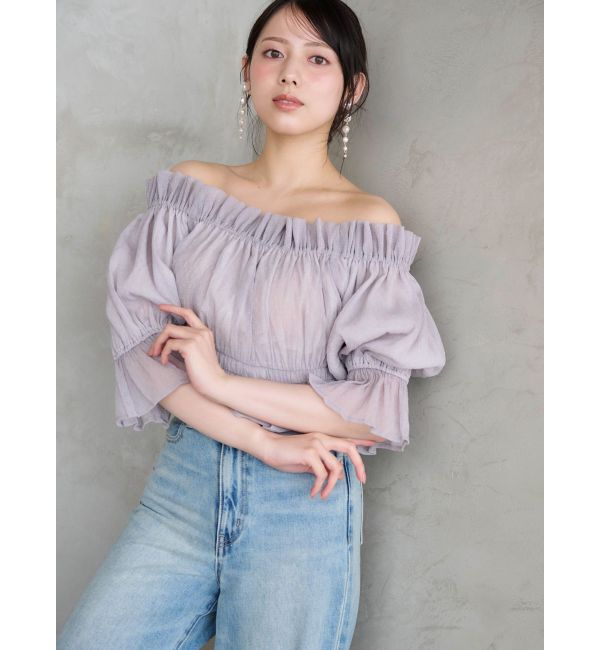 MERCURYDUO「2WAYオフショル五分袖シャーリングブラウス」|シャツ・ブラウス|ラベンダー
