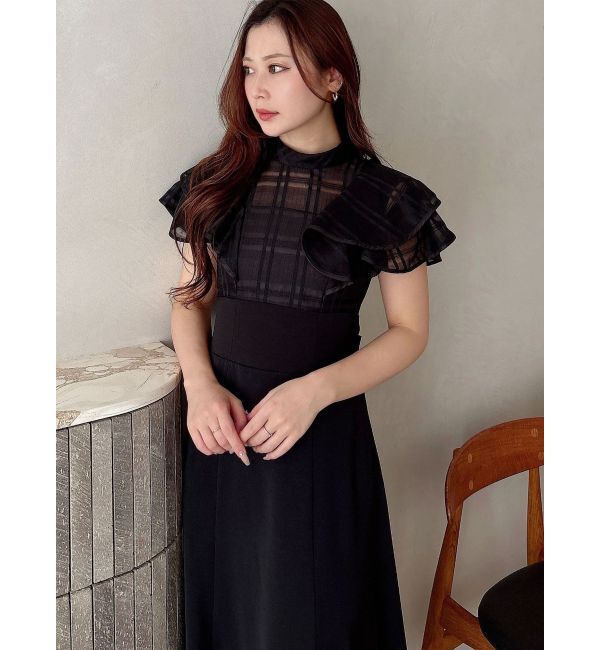 MERCURYDUO「シアーチェックラッフルドッキングワンピース」|ワンピース|