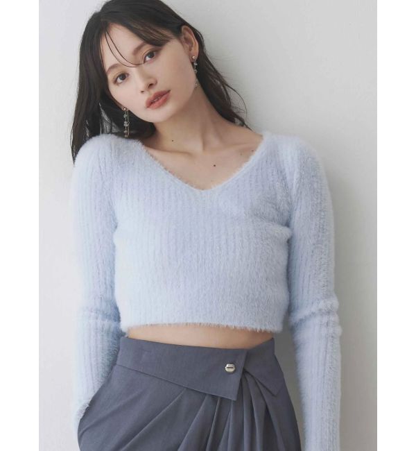 MERCURYDUO「ミニシャギーVネッククロップドニット」|ニット・セーター|