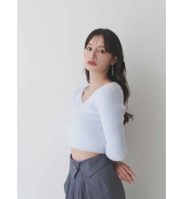 MERCURYDUO「ミニシャギーVネッククロップドニット」|ニット・セーター|