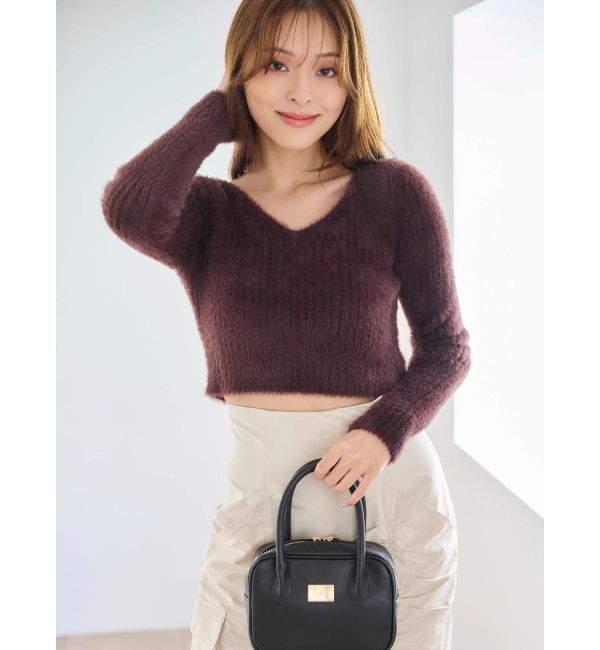 MERCURYDUO「ミニシャギーVネッククロップドニット」|ニット・セーター|