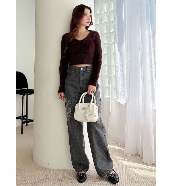 MERCURYDUO「ミニシャギーVネッククロップドニット」|ニット・セーター|