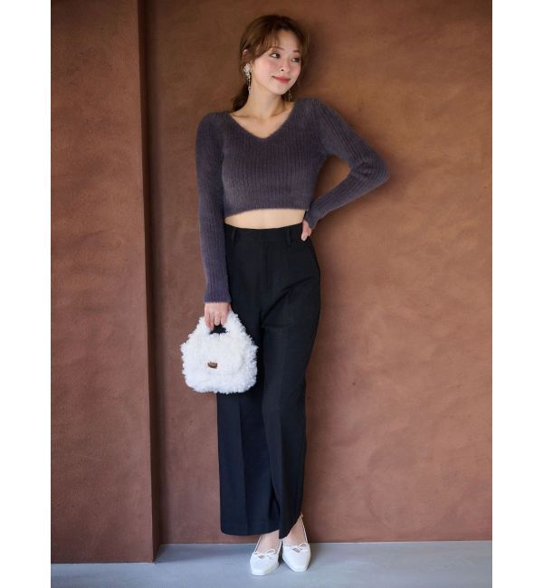 MERCURYDUO「ミニシャギーVネッククロップドニット」|ニット・セーター|