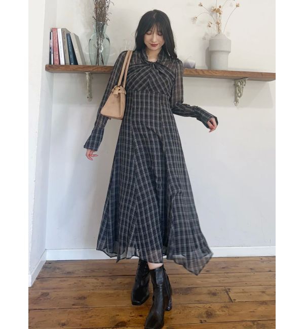 MERCURYDUO「ツイストネックロングスリーブワンピース」|ワンピース|