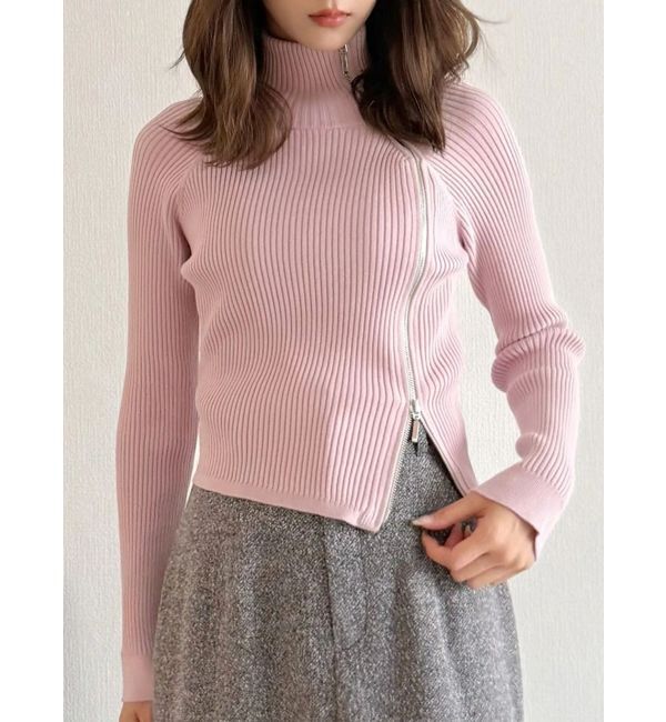 MERCURYDUO「【WEB限定カラーあり】ハイツイストアシメZIPニット」|ニット・セーター|